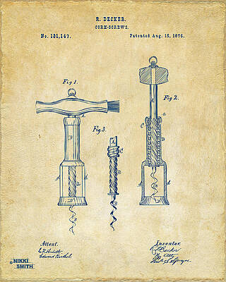 Antique Core-Screws Patent Drawing Digital Art
