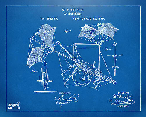 Pilot Digital Art - 1879 Quinby Aerial Ship Patent - Blueprint by Nikki Marie Smith