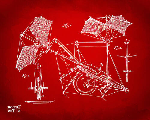 Pilot Digital Art - 1879 Quinby Aerial Ship Patent Minimal - Red by Nikki Marie Smith