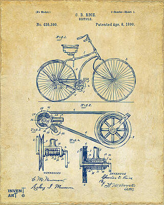 C. D. Rice Bicycle Patent 1890 Digital Art