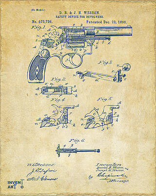 Vintage Revolver Patent Design Digital Art