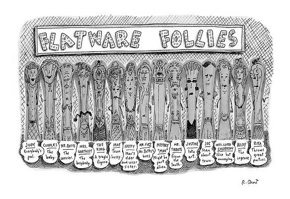 Silverware Wall Art featuring the drawing New Yorker May 14th, 2007 by Roz Chast