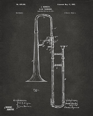Trombone Patent Drawing 1902 Digital Art