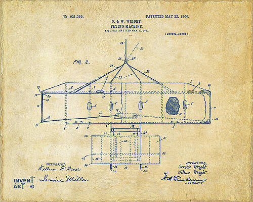Pilot Digital Art - 1906 Wright Brothers Airplane Patent Vintage by Nikki Marie Smith