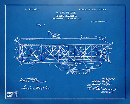 Wright Brothers Flying Machine Blueprint Digital Art