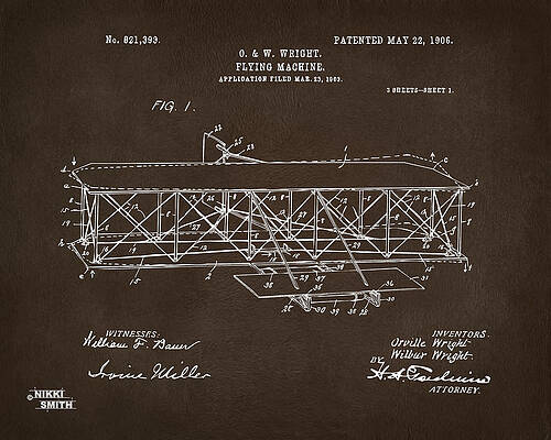 Wright Brothers Flying Machine Patent Digital Art