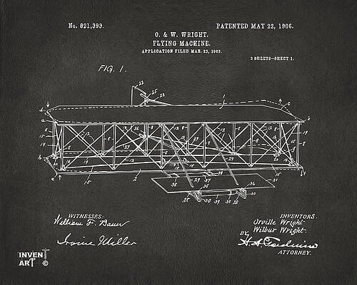 Wright Brothers Flying Machine Blueprint Digital Art