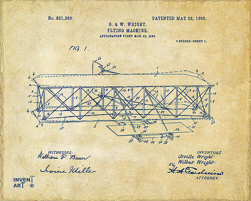 Wright Brothers' Flying Machine Blueprint Digital Art