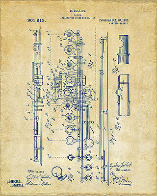 Vintage Flute Patent Blueprint Digital Art