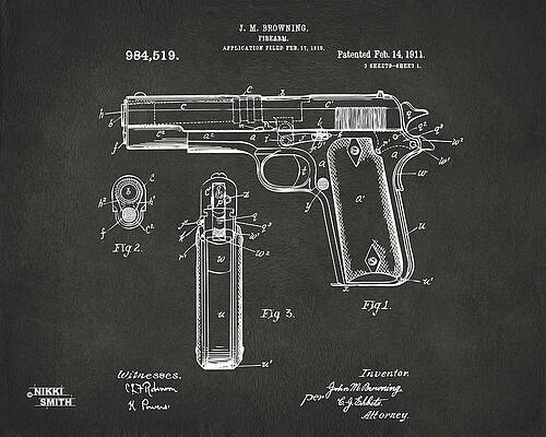 Vintage J.M. Browning Firearm Blueprint Digital Art