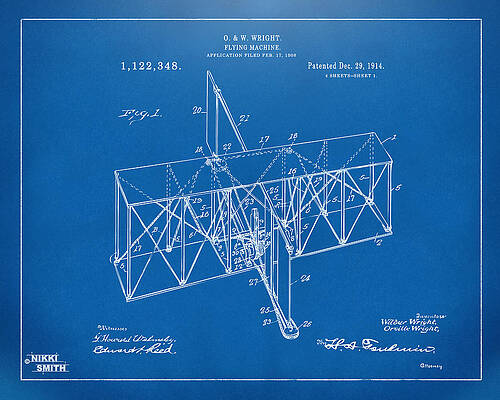 Wright Brothers Flying Machine Blueprint Digital Art