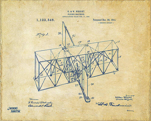 Wright Brothers Flying Machine Patent Digital Art