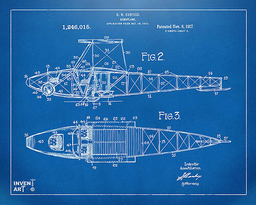 Pilot Digital Art - 1917 Glenn Curtiss Aeroplane Patent Artwork 2 Blueprint by Nikki Marie Smith
