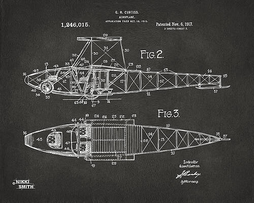 Curtiss Aeroplane Patent Drawing Digital Art