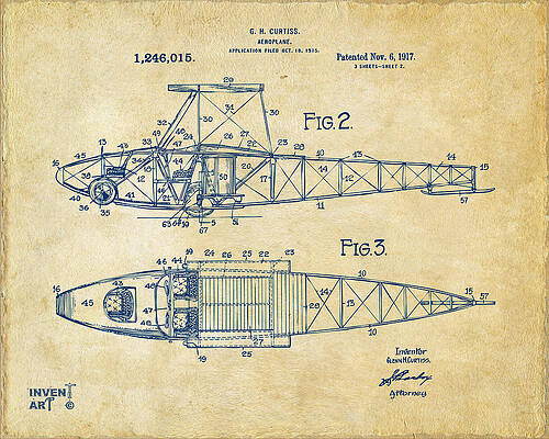 Pilot Digital Art - 1917 Glenn Curtiss Aeroplane Patent Artwork 2 Vintage by Nikki Marie Smith