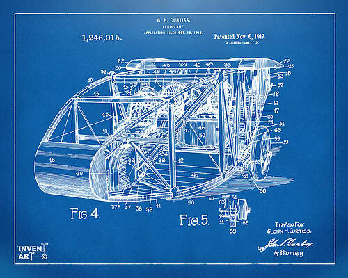 Pilot Digital Art - 1917 Glenn Curtiss Aeroplane Patent Artwork 3 Blueprint by Nikki Marie Smith