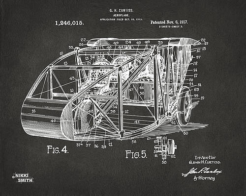 G.H. Curtiss Aeroplane Patent Diagram Digital Art