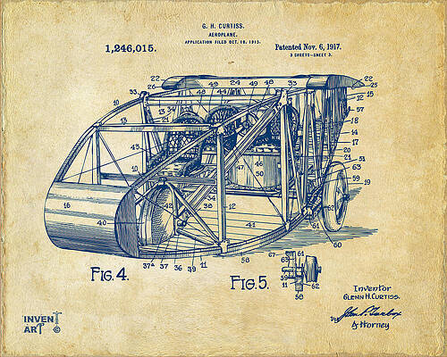 Pilot Digital Art - 1917 Glenn Curtiss Aeroplane Patent Artwork 3 Vintage by Nikki Marie Smith