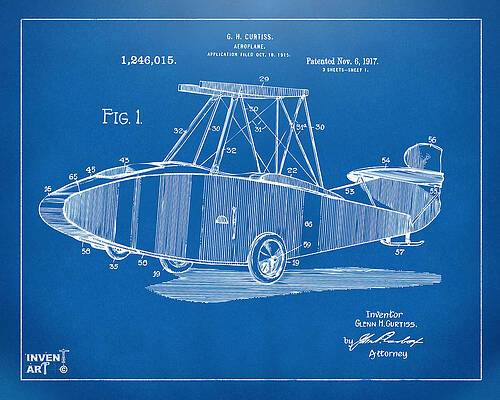 Pilot Digital Art - 1917 Glenn Curtiss Aeroplane Patent Artwork Blueprint by Nikki Marie Smith