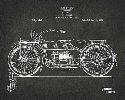 Vintage Motorcycle Blueprint Patent Digital Art