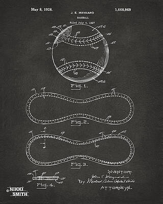 1928 Baseball Patent Artwork - Gray by Nikki Marie Smith