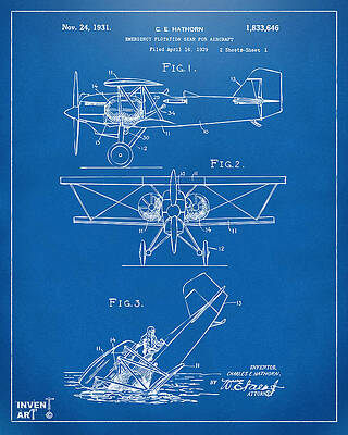 Pilot Digital Art - 1931 Aircraft Emergency Floatation Patent Blueprint by Nikki Marie Smith