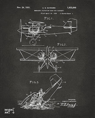Pilot Digital Art - 1931 Aircraft Emergency Floatation Patent Gray by Nikki Marie Smith