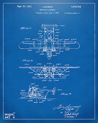 Pilot Digital Art - 1932 Amphibian Aircraft Patent Blueprint by Nikki Marie Smith