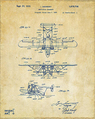 Sikorsky Amphibian Aircraft Patent Digital Art