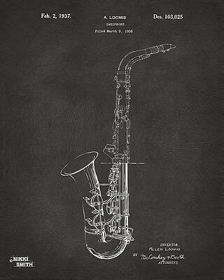 Vintage Saxophone Patent Design Digital Art