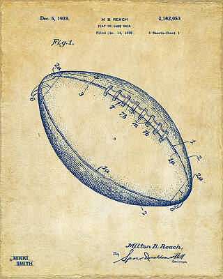 Vintage Football Patent Illustration 1939 Digital Art