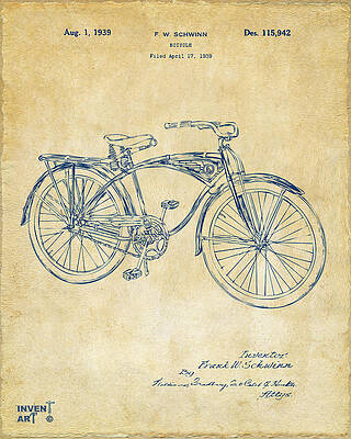 Vintage Schwinn Bicycle Blueprint Digital Art