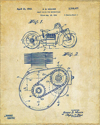 Motorcycle Shaft Drive Patent Drawing Digital Art