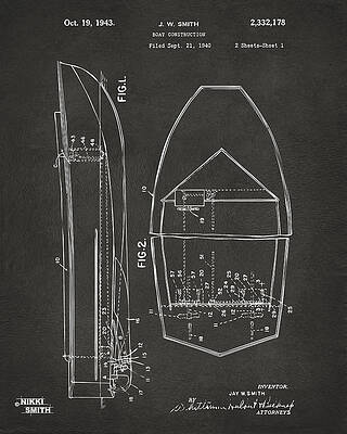 Vintage Boat Construction Blueprint Digital Art