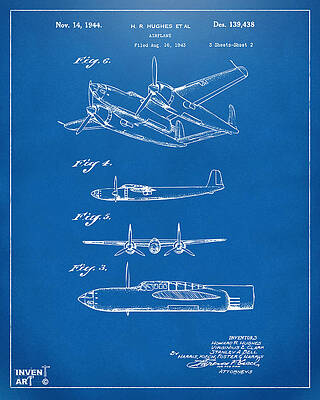 Pilot Digital Art - 1944 Howard Hughes Airplane Patent Artwork 2 Blueprint by Nikki Marie Smith
