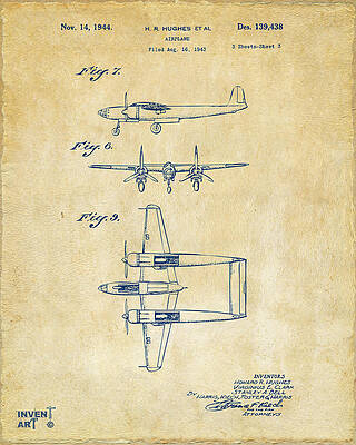Howard Hughes Airplane Patent Design Digital Art
