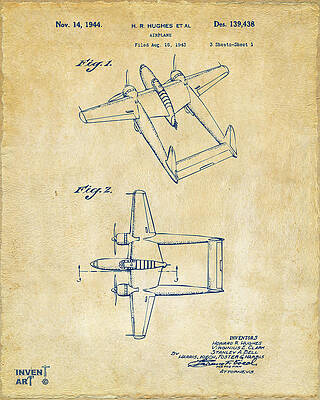 1944 Airplane Patent Drawing Digital Art