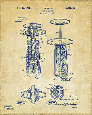 Vintage Patent Drawing of Stopper Remover Digital Art
