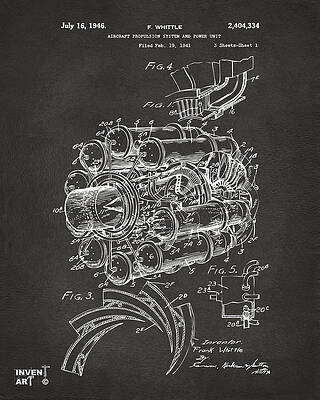 Frank Whittle Jet Engine Patent Sketch Digital Art