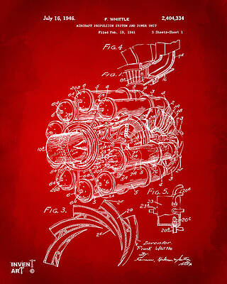 Frank Whittle Jet Engine Patent Diagram Digital Art
