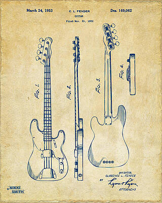 Fender Guitar Patent Sketch Digital Art