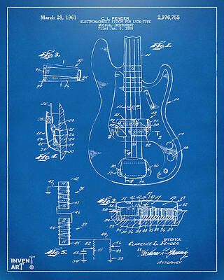 Fender Guitar Patent Sketch Digital Art