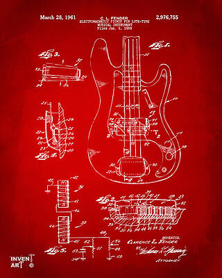 Fender Guitar Patent Blueprint Digital Art