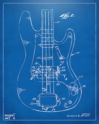 Blueprint of a Bass Guitar Digital Art