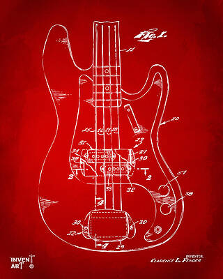 Electric Bass Guitar Blueprint Digital Art
