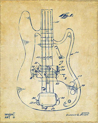 Music Digital Art - 1961 Fender Guitar Patent Minimal - Vintage by Nikki Marie Smith