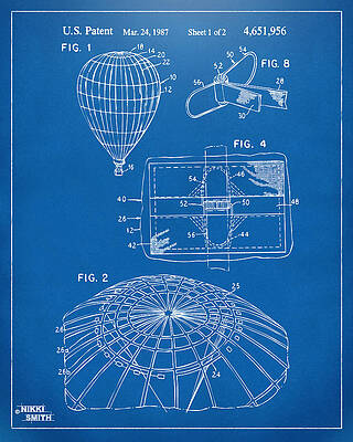 Pilot Digital Art - 1987 Hot Air Balloon Patent Artwork - Blueprint by Nikki Marie Smith