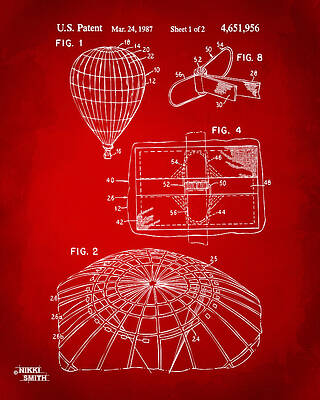 Pilot Digital Art - 1987 Hot Air Balloon Patent Artwork - Red by Nikki Marie Smith