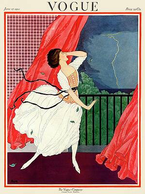 Woman Facing Storm in White Dress Wall Art