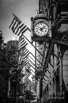 Illinois Wall Art featuring the photograph Chicago Macy's Clock In Black And White #2 by Paul Velgos